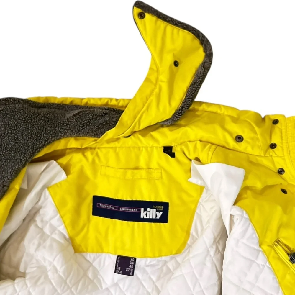 Vintage 1990’s Killy yellow oversized Ski Jacket removable collar zippered sz 6 - Picture 8 of 16